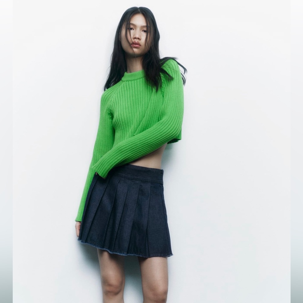 Zara - Green Cropped Knit Sweater - S
